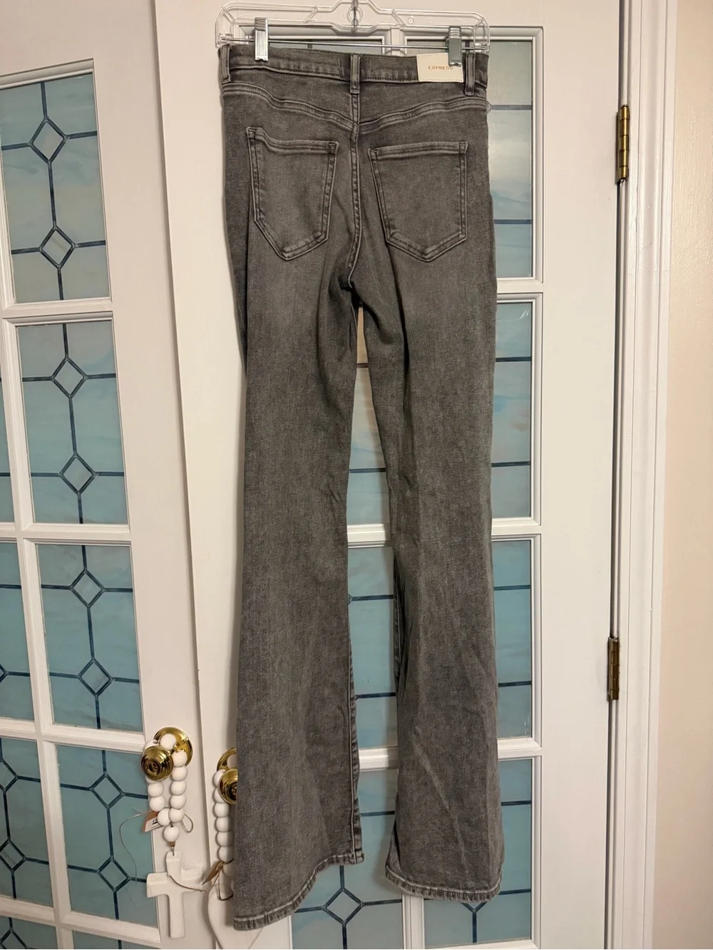 Express Gray Distressed Flare Jeans - Picture 2 of 7